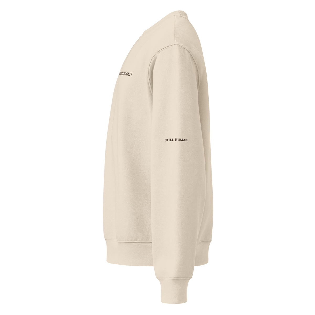 Side View of Still Human AI Anxiety Society Heavyweight Crewneck Sweatshirt
